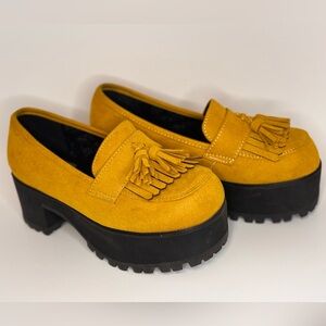 TUK Mustard Suede Platform Loafers